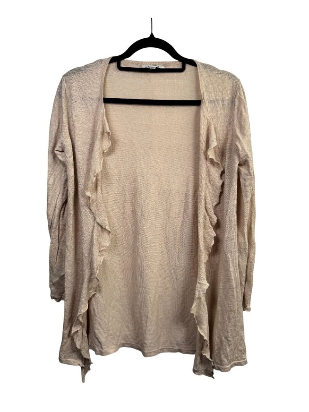 L.K. Bennett Beige Linen Ruffle Open Cardigan size Medium Designer Quiet Luxury